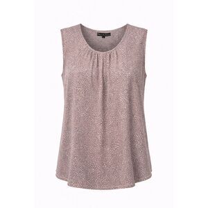 Rose & Olive Sleeveless Blouse 1X Taupe Print Split Back Silky Top
